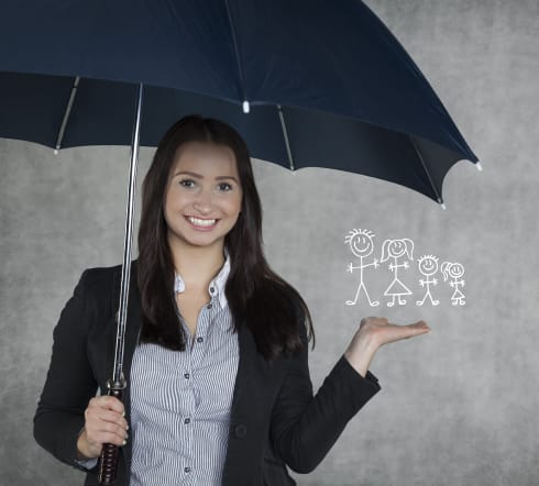 image of a women holding an umbrella while thinking how lucky she is to have the perfect Umbrella Insurance policy from the best insurance agency in Bartlett TN